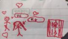 Desenho deixado pela criança aos policiais, agradecendo a prisão do suspeito