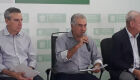 Na foto o Presidente da ALMS Paulo Corrêa, o Governado Reinaldo Azambuja e o Secretario da SES Geraldo Resende, durante coletiva para anuciar medidas contra o coronavírus