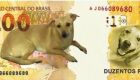 Um dos memes realizados com o "dog caramelo" e a nova nota de R$ 200,00