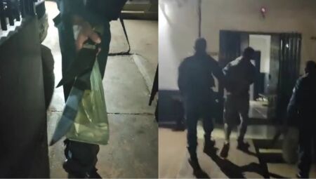Facas apreendidas durante a prisão do indivíduo