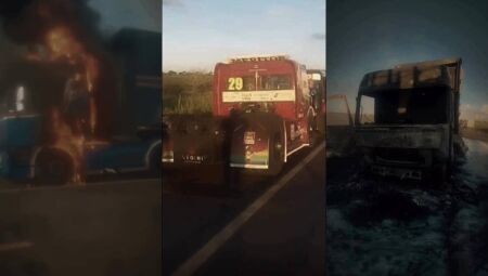 Carreta que carregava os caminhões para competição ficou destruído