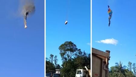 Balão pega fogo e cai em Santa Catarina