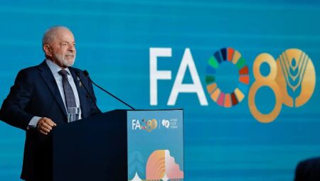Lula durante o discurso no Fórum Mundial da Alimentação