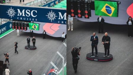 Thiaguinho protagonizou o Hino Nacional no GP de São Paulo 