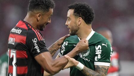 Danilo e Felipe Anderson se estranham em Flamengo x Palmeiras, pelo Brasileirão