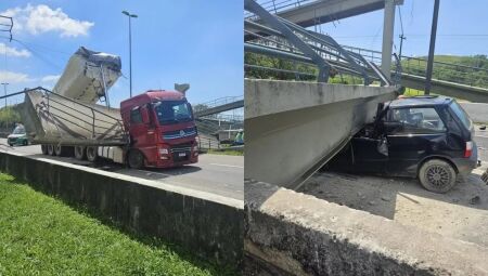 Passarela desaba após ser atingida por caminhão e deixa uma pessoa morta na BR-116