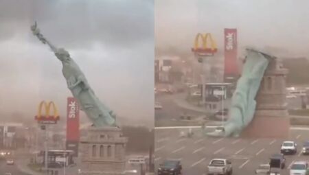 V&Iacute;DEO: Temporal derruba est&aacute;tua da Havan 
