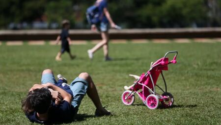 Pai brincando com crian&ccedil;a em parque