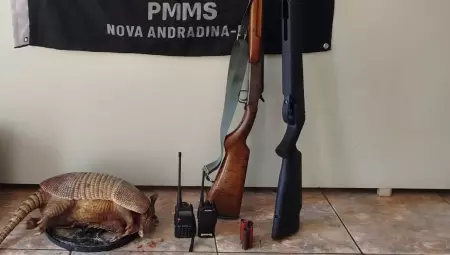 Trio &eacute; preso com armas e tatu abatido em &aacute;rea rural de Nova Andradina