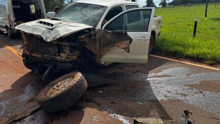 Caminhonete ficou destru&iacute;da no acidente