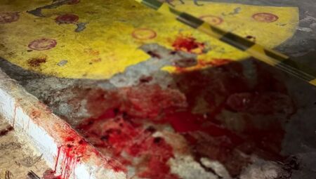 Marcas de sangue no local do homic&iacute;dio no Guanandi