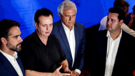 Governadores e presidente o PSD, Eduardo Leite, Kassab, Ronaldo Caiado e Ratinho Jr.