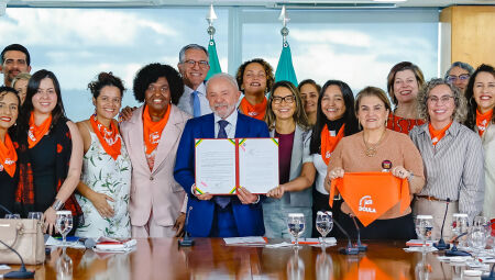 Presidente Lula&nbsp;durante a san&ccedil;&atilde;o da Lei