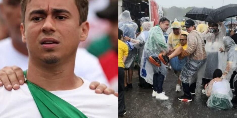 V&iacute;deo: Queda de raio deixa feridos durante ato liderado por Nikolas Ferreira em Bras&iacute;lia
