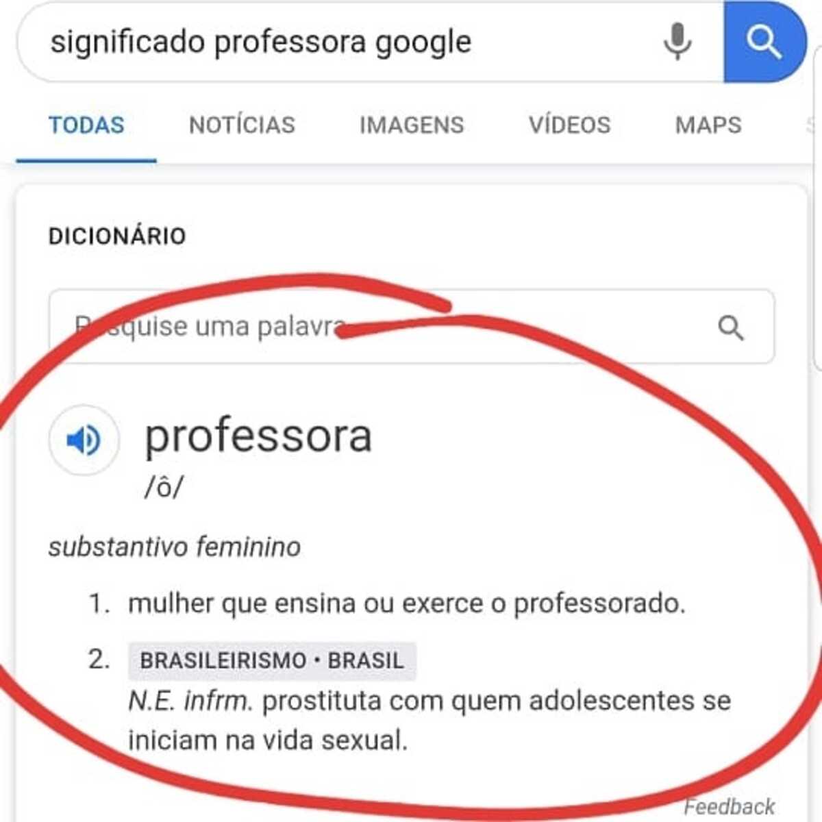 Google lista 'prostituta' entre principais significados para