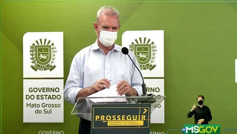 Secretario estadual de Saúde, Geraldo Resende durante boletim epidemiológico