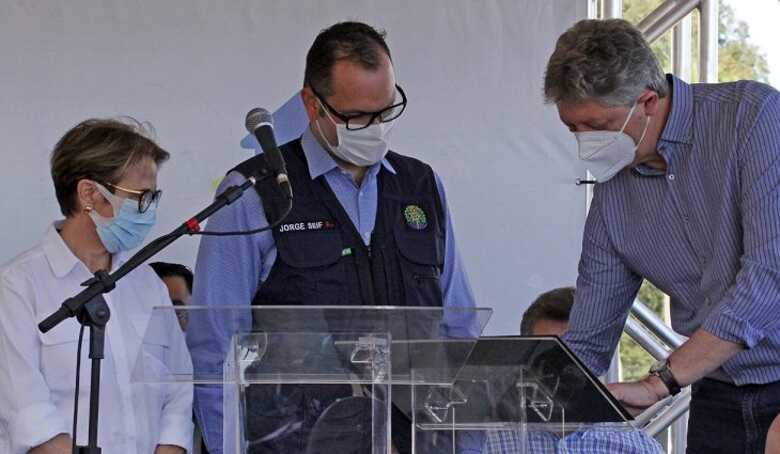 Ministra da Agricultura, Tereza Cristina; Jorge Seif Júnior, secretário nacional de pesca e Jaime Verruk, secertário da Semagro