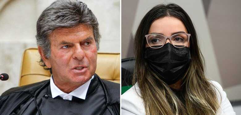Presidente do Supremo Tribunal Federal, Luiz Fux e Emanuela Medrades, diretora t&eacute;cnica da Precisa