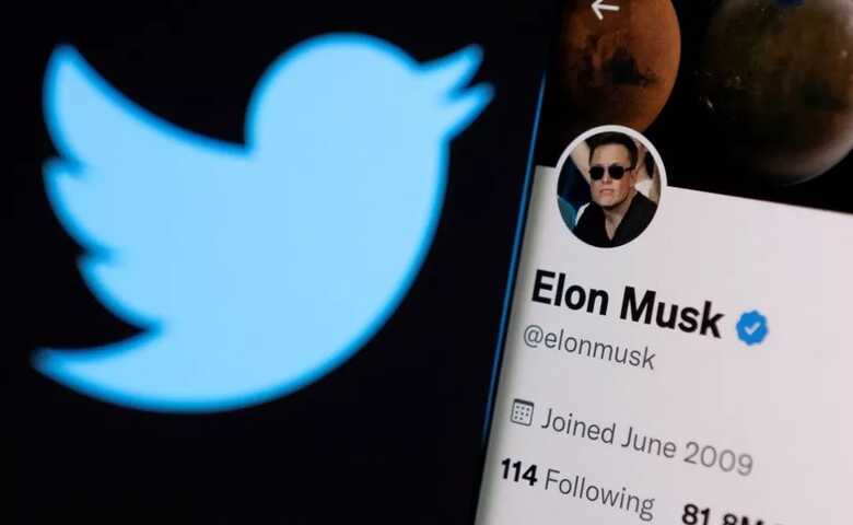 Logo do Twitter e página de Elon Musk na rede social