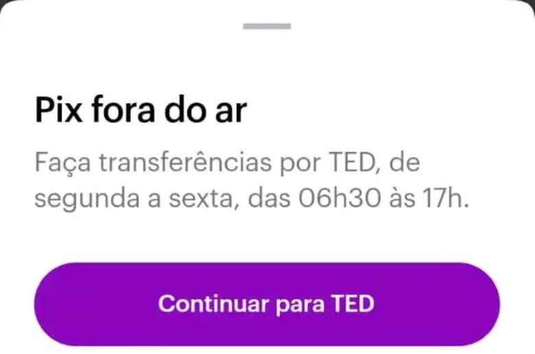 mensagem avisando da condição do banco