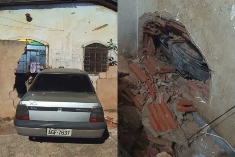 Muro ficou destru&iacute;do ap&oacute;s a batida