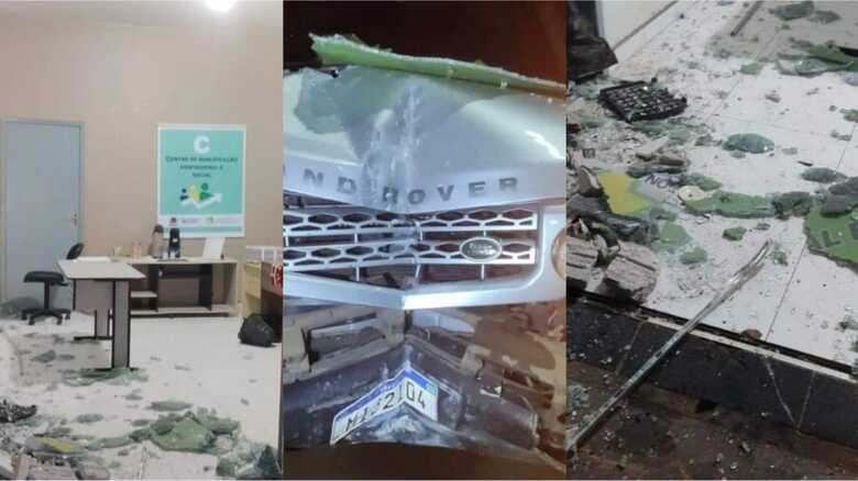 Land Rover ficou danificada e pr&eacute;dio ficou bem destru&iacute;do