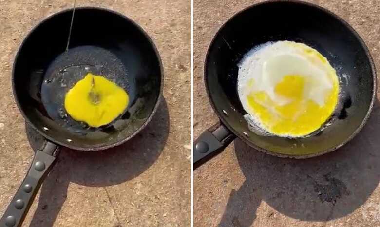 Ovo frito com o calor do sol em Cuiab&aacute;