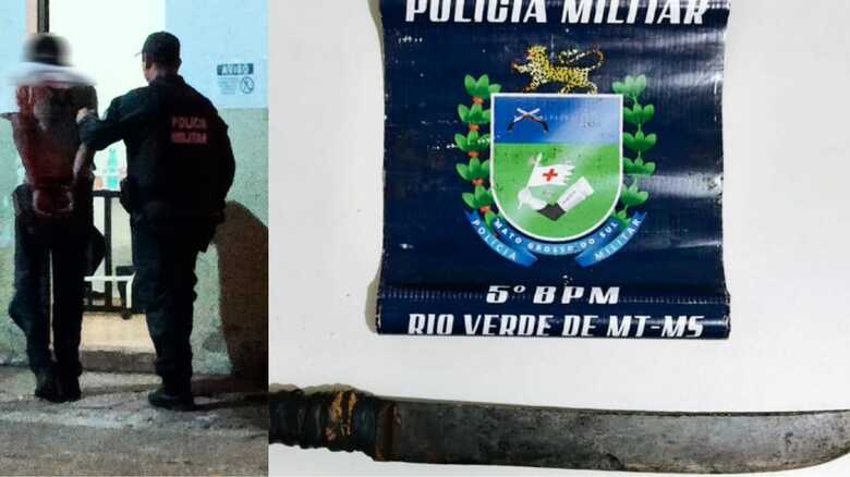 Home foi preso em flagrante e o fac&atilde;o usado apreendido