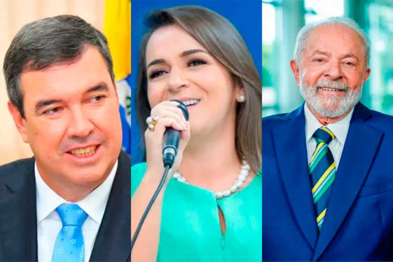 Governador de Mato Grosso do Sul, Eduardo Riedel, prefeita de Campo Grande, Adriane Lopes, e presidente da República, Luiz Inácio Lula da Silva