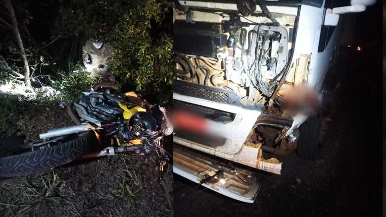 Moto e carreta ficaram destru&iacute;das