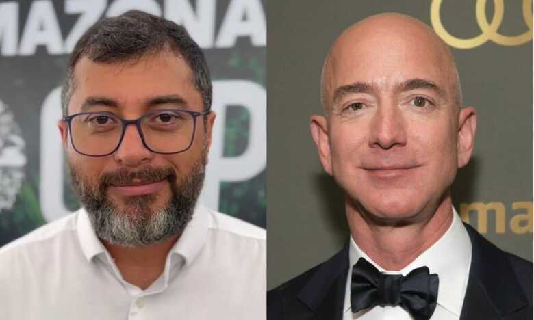 Governador do Amazonas, Wilson Lima (União Brasil) e Jeff Bezos, fundador da varejista Amazon