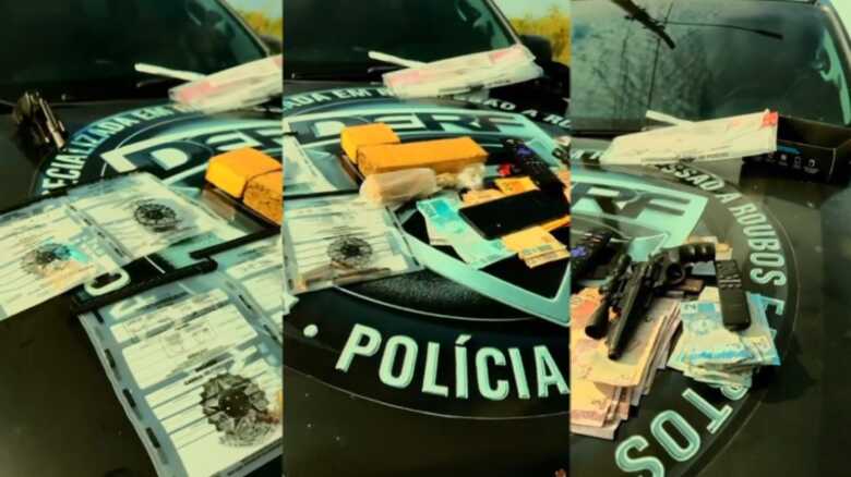 Armamento e diversos objetos apreendidos no local do confronto