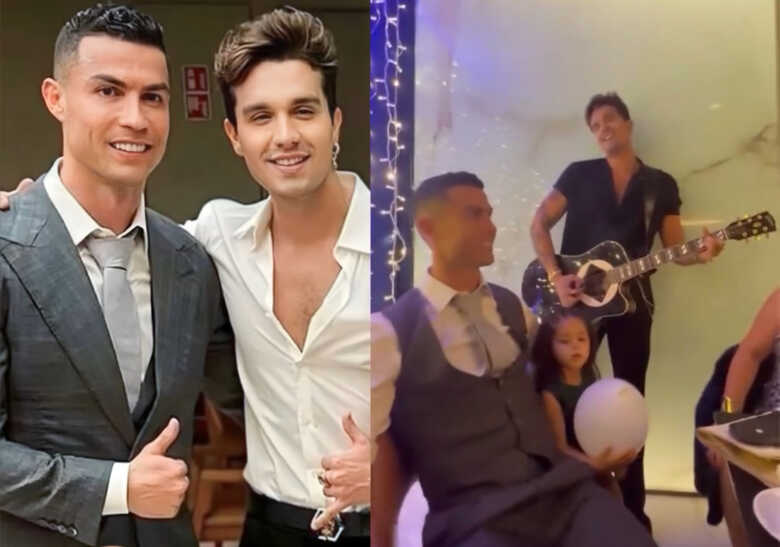 Luan Santana cantando pra Cristiano Ronaldo no primeiro dia de 2024