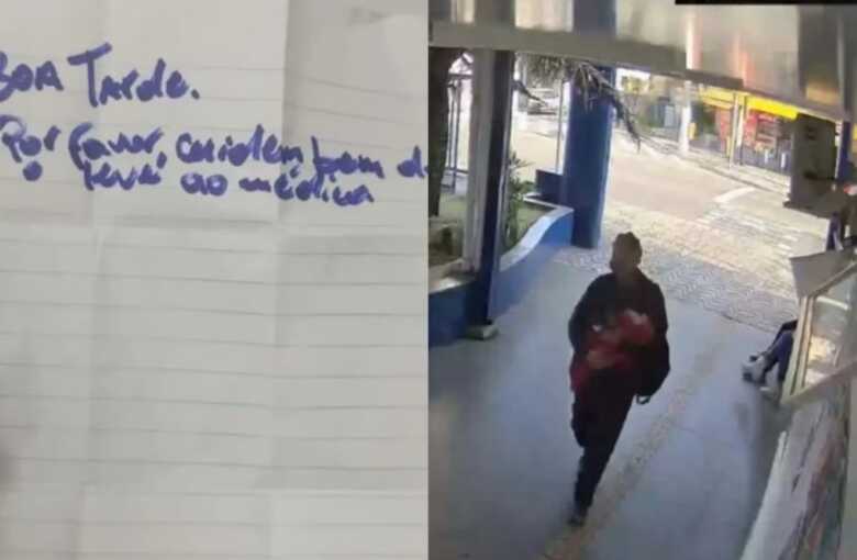 Bilhete deixado pela mulher ao abandonar o bebê