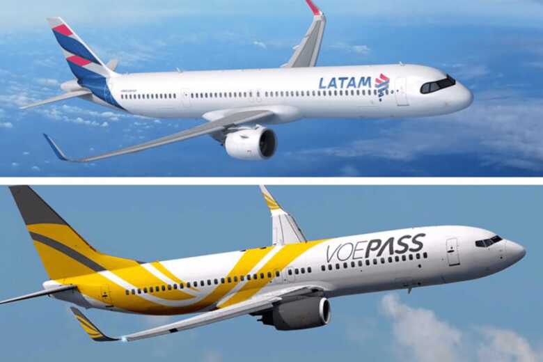 Aeronaves da Latam e Voepass