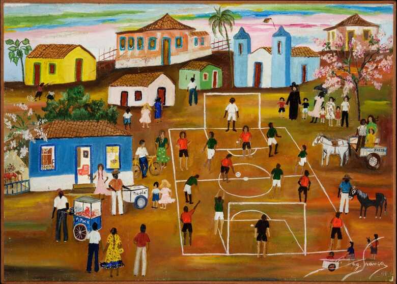 Dag França Futebol no arraiá 1998 óleo s_ tela e eucatex 49 x 69