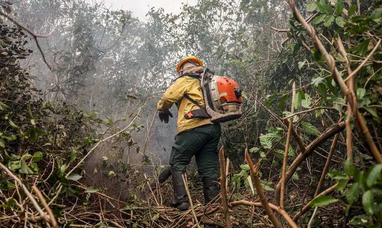 Brigadistas durante o combate aos focos de incêndios