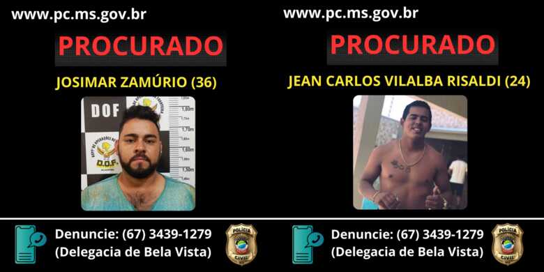 Josimar Zamúrio, de 38 anos, e Jean Carlos Vilalba Risaldi, de 24, envolvidos na morte de Centurião Valhovera de Almeida, de 15 anos, durante o roubo de duas caminhonetes