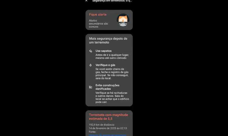 Alerta enviado pelo Google através de celulares de sistema android