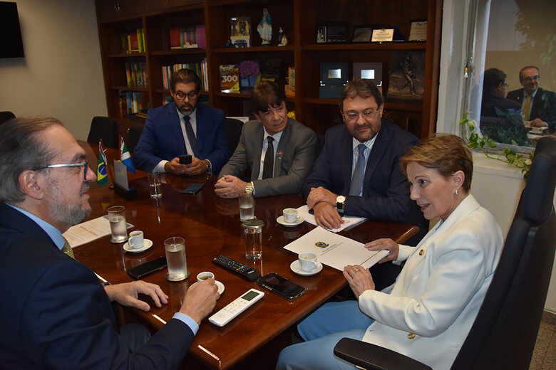 Sérgio Longen e os senadores, Tereza Cristina, Vanderlan Cardoso e Efraim Filho