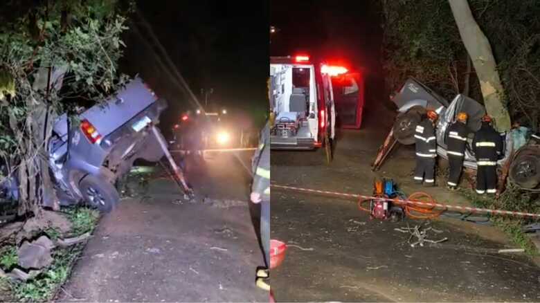 Caminhonete ficou destruída no acidente