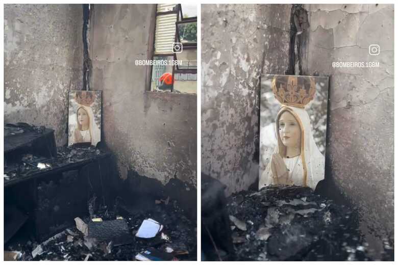 A imagem ficou no canto do imóvel, que foi destruído pelas chamas