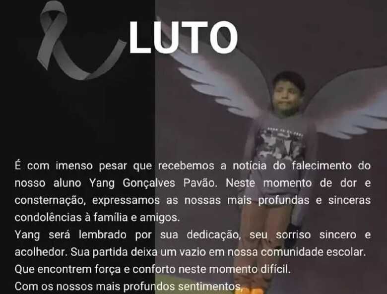 Escola lamentou a morte da criança