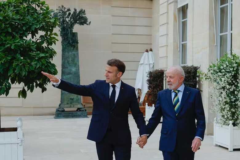 Presidente da Fran&ccedil;a, Emmanuel Macron, e presidente&nbsp;Lula&nbsp;
