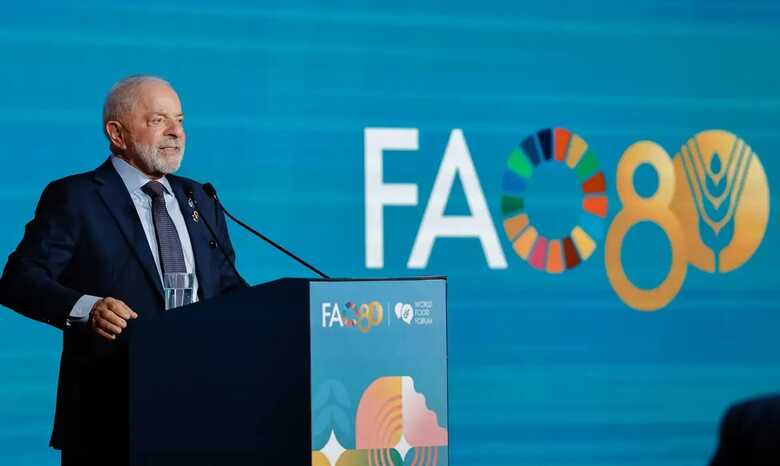 Lula durante o discurso no Fórum Mundial da Alimentação