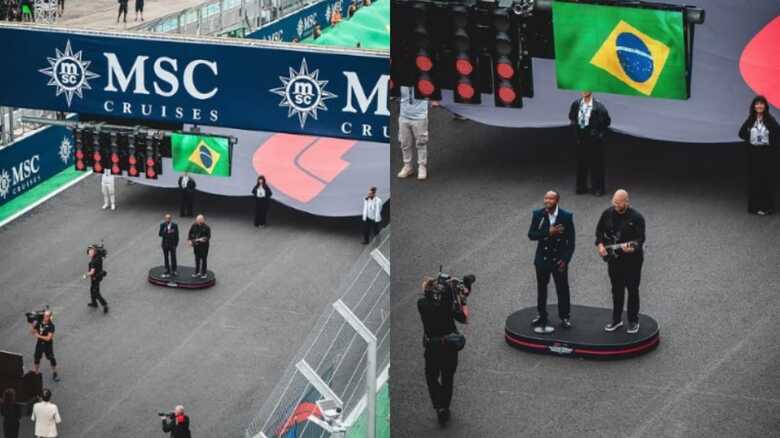 Thiaguinho protagonizou o Hino Nacional no GP de São Paulo 