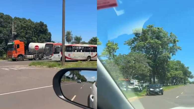 Carros e ônibus parados em razão do problema na via