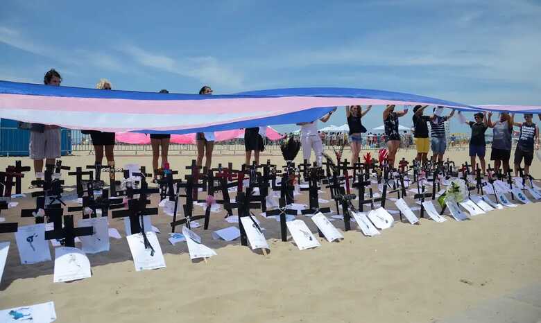 Protesto recente contra as mortes de trans e travestis