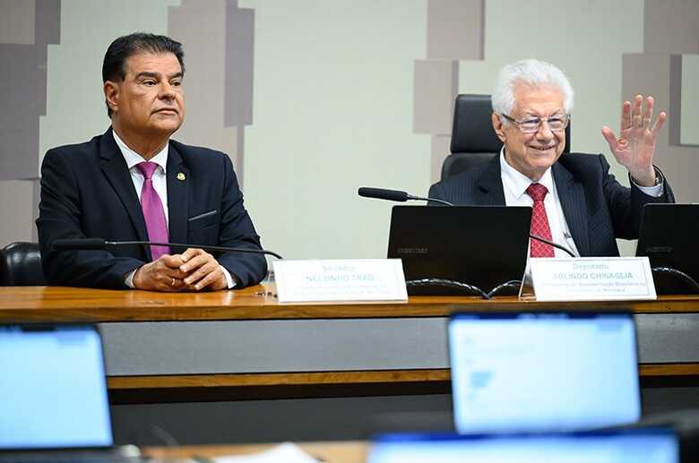 Senador Nelsinho Trad, vice-presidente, e deputado Arlindo Chinaglia, presidente da representa&ccedil;&atilde;o 