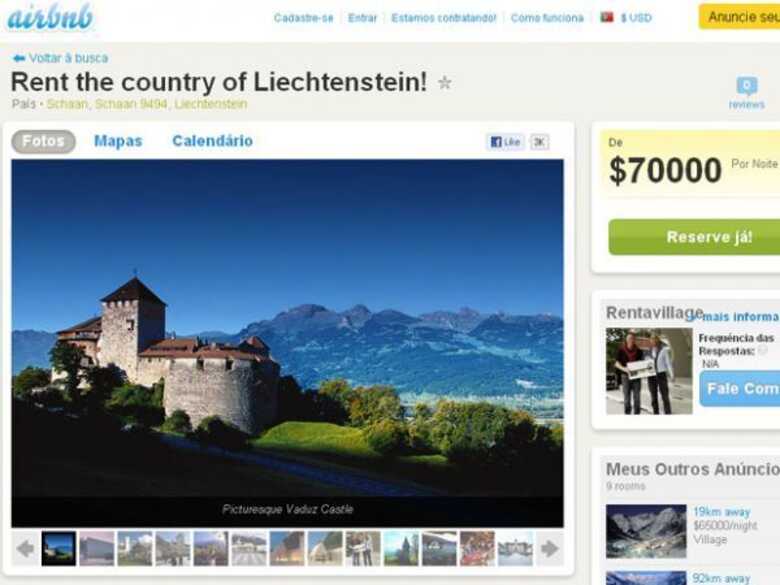 Por US$ 70 mil, é possível alugar Liechtenstein, minúsculo país no centro da Europa